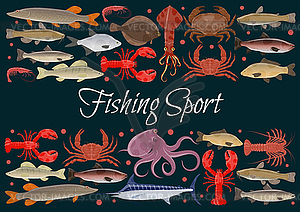 Рыбалка морепродукты плакат свежей рыбы - иллюстрация в векторе