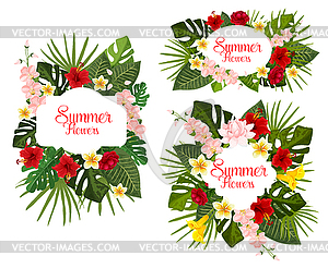 Summer tropical exotic flowers icons - vector clipart