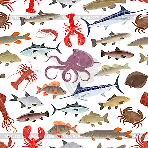 Fish and seafood seamless pattern background - vector clip art