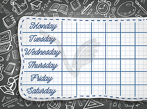 School weekly timetable on chalk chalkboard - vector image