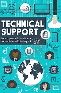 Technical support and customer service banner - vector clipart