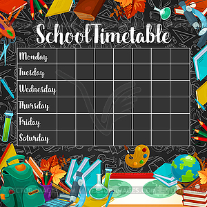 School timetable or lesson schedule on chalkboard - vector clipart