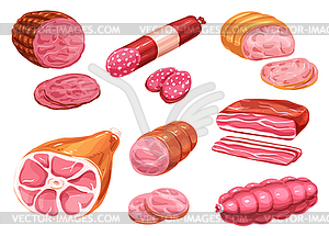 Sausage watercolor icon of beef, pork meat product - vector image