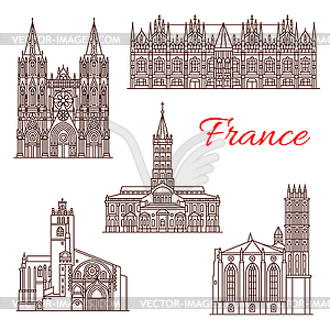 French travel landmark icon of architecture sights - vector clipart