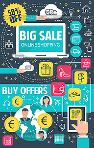 Sale offer flat banner for online shopping concept - vector clipart