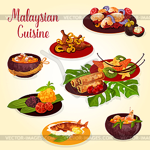 Malaysian food icon with indonesian cuisine dish - vector image