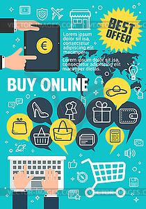 Buy online poster for internet shopping concept - vector clipart