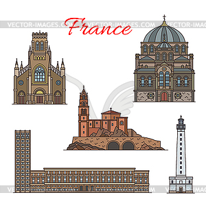 French architecture travel landmark thin line icon - stock vector clipart