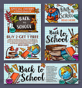 Back to School sale offer poster banner - vector image