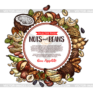 Nuts and beans natural sketch poster - vector clipart