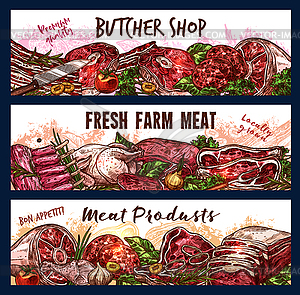 Banners with fresh meat - vector image