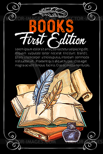 Sketch poster of vintage books - vector clipart