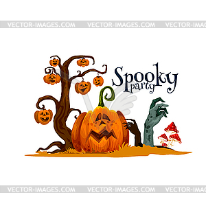 Halloween pumpkin card for horror party invitation - vector clipart