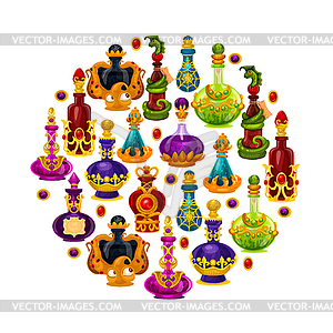 Magic potion bottle for Halloween greeting card - vector clipart