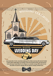 Happy Wedding Day retro greeting card design - royalty-free vector image