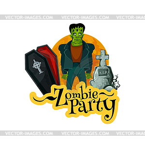 Zombie party invitation card for Halloween holiday - vector image