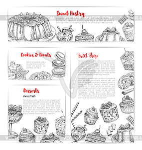 Cake and pastry shop sketch banner template set - vector clipart