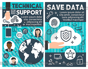 Save data technical banners - vector clipart