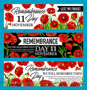 Remembrance day poppy with lest we forget text Vector Image