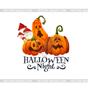 Halloween night party card with pumpkin lantern - vector image