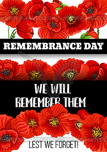 11 November Remembrance day poppy card - vector image