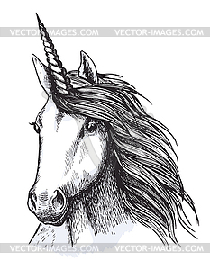Эскиз лошадиной головы единорога для дизайна татуировки - векторный дизайн