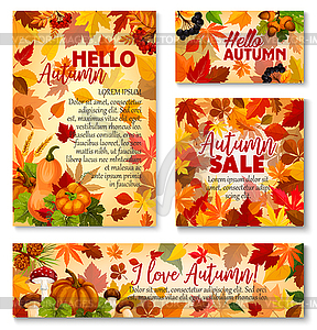 Hello Autumn, fall season sale banner template set - vector image