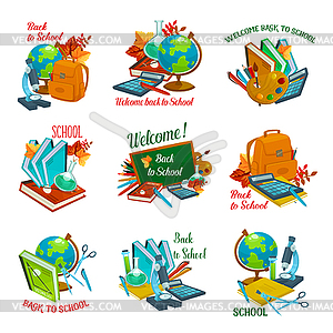 Back to School statonery lesson icons - vector image