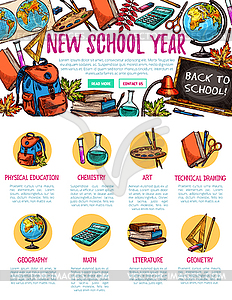 Back to School study sketch landing page - vector image