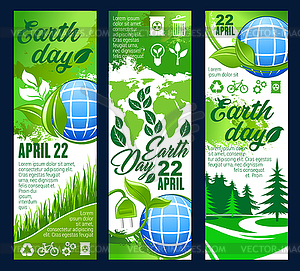 Earth Day banner with eco planet and green leaf - vector clip art