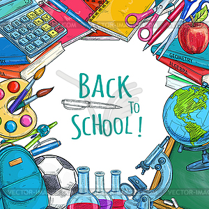 Back to School sketch statonery poster - vector clipart