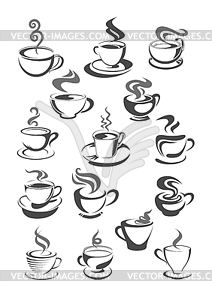 Coffee cups icons set for cafeteria or cafe - vector clipart