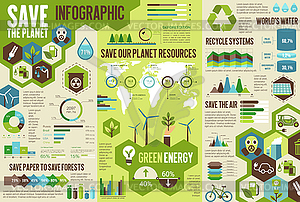 Ecology infographic for Save Earth planet concept - color vector clipart