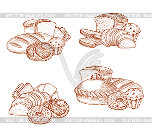 Bread and bakery or pastry sketch - vector clip art