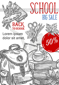 Back to School sketch autumn sale poster - vector clip art