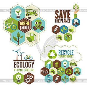 Ecology protection, green energy and recycle icon - vector image