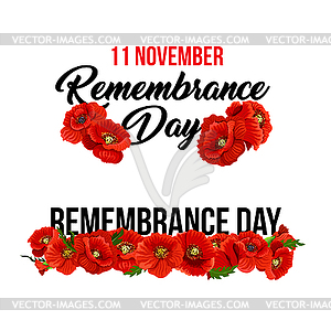 11 November Remembrance day poppy icons - vector image