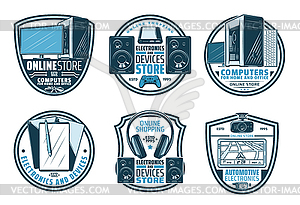 Electronic device retro badge of digital gadget - vector clip art