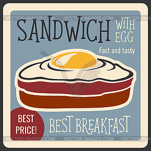 Fast food restaurant retro banner with sandwich - vector clipart