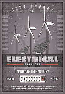 Save energy retro banner of eco power technology - vector clip art