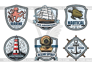 Sea adventure vintage label for nautical heraldry - vector image