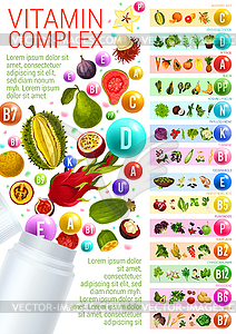 Vitamin complex with vegetarian food sources - vector clipart