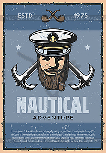 Nautical anchor and sea captain vintage banner - vector image