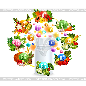 Natural vitamin with healthy food poster design - vector clipart