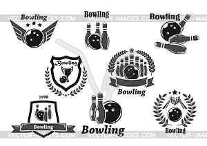 Bowling championship or contest award icons - vector image