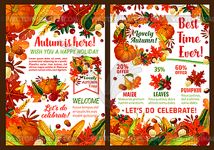 Autumn harvest pumpkin, fruit sale poster - vector clipart