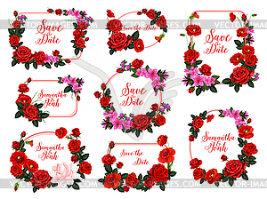 Save Date flower frame for wedding invitation - vector clip art