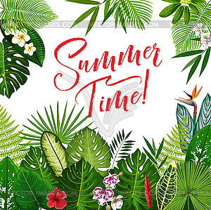 Плакат «Летнее время» с тропическим цветком и ладонь - векторное изображение
