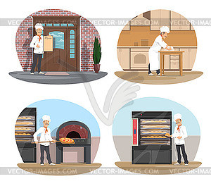 Baker, pizza and pastry chef icon of bakery design - vector clipart