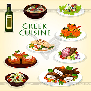 Greek dinner icon with mediterranean cuisine food - vector clipart